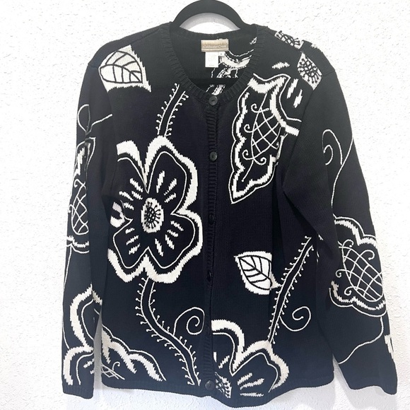 Coldwater Creek ramie and cotton blend Black and White Floral Jacket Large - Picture 4 of 7